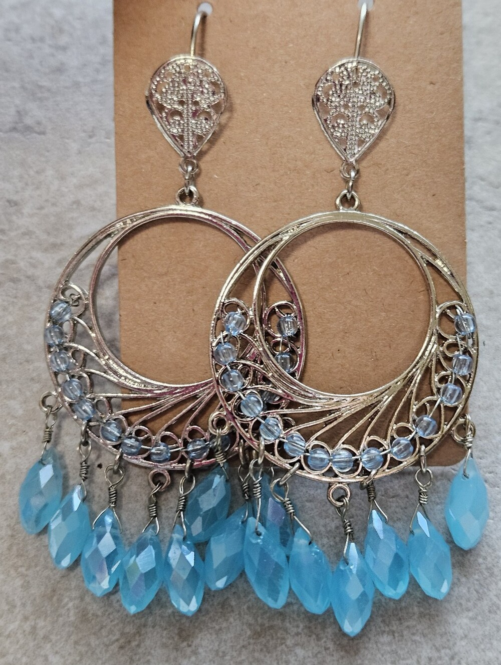 Women's Gold-Tone Hoop Dangle Earrings with Aqua Blue Beads
